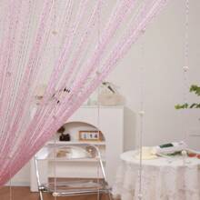 1 件银线串珠窗帘，客厅或卧室隔断装饰门帘，无需钻孔 - 粉色 - 查看 2