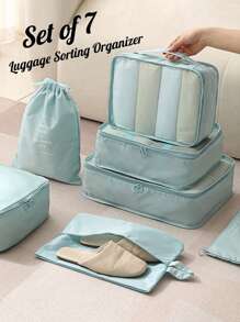 7-teiliges Reisegepäck Kategorisierungs-Organizer-Set, Reisegepäck-Packtaschen-Organizer mit Wäschesack, Kompressionslagerungstasche für Schuhe, Kleidung Wäsche-Tasche, unisex, erleichtert das Reisen