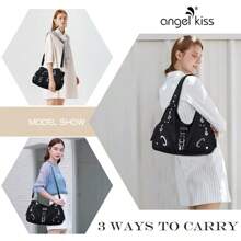 Angelkiss Hobo Purses And Handbags Women Satchel Handbag Women Purses Large Daily Shoulder Bags - 黑色 - 查看 6