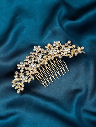 1pc Women Silver Or Gold Small Leaf Shaped Metal Hair Comb, Suitable For Weddings And Can Be Gifted
