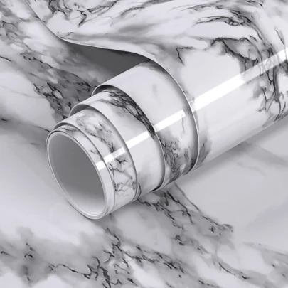1 rollo de 1m/3m/5m de papel tapiz autoadhesivo con grano de mármol brillante, impermeable y listo para usar, para decoración de paredes de cocina, mesas de comedor, gabinetes, vestidores, regalos, decoración de cumpleaños, graduación, habitación, baño, dormitorio, sala de estar y decoración del hogar. Tamaño: 15.74X397.4 pulgadas.