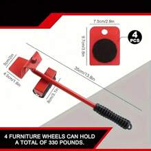 5Pcs Heavy-Duty Plastic Furniture Moving Tool Set With Red Lever & Rollers - Ideal For Lifting & Moving Large Appliances And Heavy Furniture