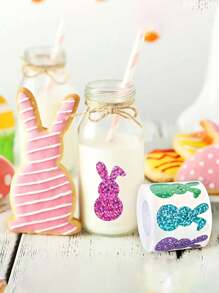 500 Pieces Easter Bunny Stickers - Colorful Laser Cut Bunny Stickers, 5 Glitter Colors, Self-Adhesive Closure Labels For Envelopes, Journals And Party Favors, Easter Supplies, School Supplies