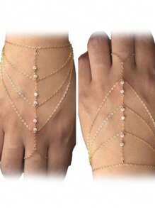 Fashion Multi-Layer Rhinestone Bracelet, 1 Piece Bride Tassel Gold Rhinestone Bracelet, Suitable For Daily Wear, Parties, Beach Vacations - Gold - View 5