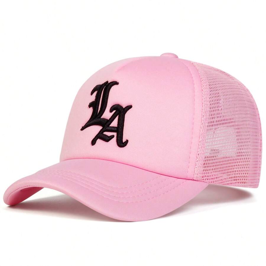 1Piece Men Gothic Letter LA Embroidered Baseball Cap Mesh Hat Outdoor Adjustable Sunscreen Leisure Hat Spring Autumn Travel Tourism Beach Vacation - Hồng - Xem 1
