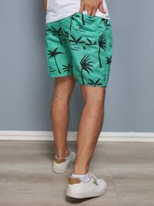 Men's Beach Shorts With Tree Print And Pocket - màu xanh lá - Xem 2