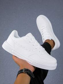 Baskets blanches décontractées style coréen pour étudiants, chaussures de sport polyvalentes amortissantes pour la course et le skateboard - Blanc - Voir 3