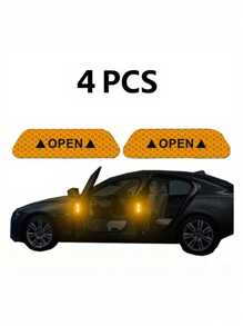 4pcs Reflective Car Door Warning Stickers, Anti-Collision Decals With Open Sign, Night Reflective High Temperature Decorative Stickers