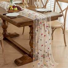 1pc Corredor de mesa floral de renda bordada, Corredor de mesa de flores coloridas, Toalha de mesa de renda vintage, Adequado para casamento, festa, feriado, piquenique, cozinha, mesa de jantar, decoração de casa