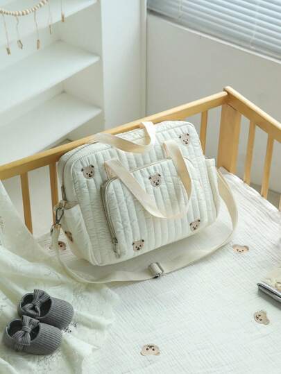 قطعة واحدة حقيبة حفاضات مبطنة بجيوب متعددة، حزام كتف قابل للفك، مناسبة لعربة الأطفال والسفر والاستخدام اليومي لحمل أمتعة الأمهات