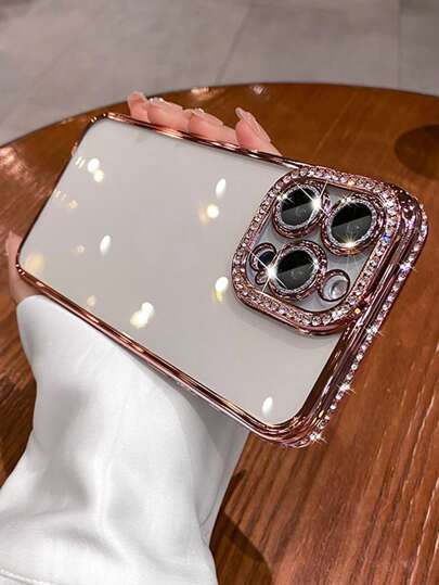 Luxury Rhinestone Sequin Electroplated Silver Color Phone Case With Lens Film, Compatible With IPhone 17 Pro Max/17 Pro/17 Air/17/16 Pro Max/16/16 Pro/16 Plus/16e/15/15 Pro Max/15 Pro/15 Plus/11/12/13/14 Pro Max/11 Pro/11 Pro Max/12 Pro/12 Pro Max/13 Pro/13 Pro Max/14 Pro/14 Pro Max/14 Plus/13 Mini/12 Mini, Minimalist Creative Design