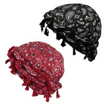 2 Stücke Retro Paisley Muster Quaste Haarband Strickmütze, verdrehte Turban Piratenhut, Haarschwanz Kappe