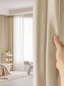 1pc Semi-Blackout, Heat Insulation Curtain, Modern Minimalist Luxury Golden Satin, Glossy Curtain For Living Room & Bedroom - Champagne - View 4