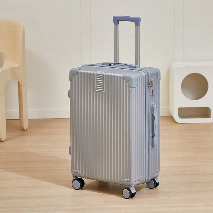 24-Inch Men's Suitcase Trolley Case Travel Luggage With Password, Large Capacity Hardcase, Sturdy Essential For Traveling - Silver - View 1