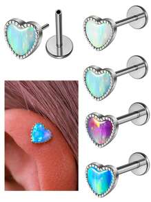 1PC Vertical Lines Opal Heart Lip Stud Labret Ring Threadless Ear Cartilage Tragus Helix Earrings Daith Piercing Body Jewelry 16g