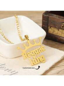 定制 4 毫米链皇冠项链 Ace - 个性化时尚不锈钢可拆卸吊坠，休闲珠宝，仅英文文本