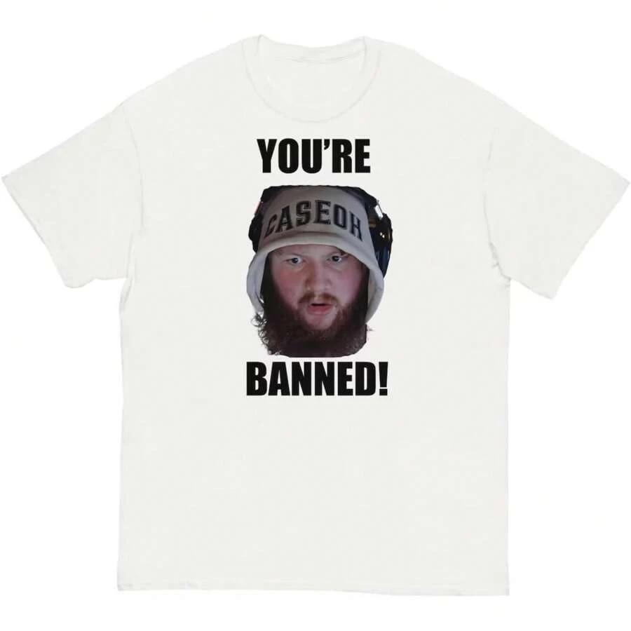 Caseoh Your're Banned Merch Ur Banned T-Shirt Men Short Sleeve Women Funny Tee Unisex Harajuku Tops - trắng - Xem 1