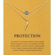 1pc Elegant Blue Evil Eye Amulet Pendant Necklace, Women's Spiritual Protection Jewelry, Gold Plated - Multicolor - View 3
