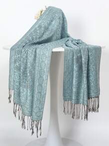 1 件女士经典复古优雅波西米亚风格时尚花卉植物休闲百搭提花围巾，适合各种服装 - 淺藍色 - 查看 5