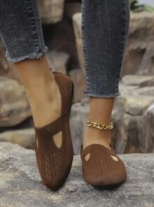 Women's Casual Round Toe Knitted Flat Shoes, Panda Pattern, Comfortable Mom Shoes, Daily Walking