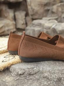 Women's Casual Round Toe Knitted Flat Shoes, Panda Pattern, Comfortable Mom Shoes, Daily Walking