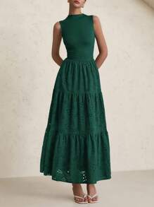 Women's Summer Dress Casual Perforated Sundress Sleeveless Elegant Wedding Guest Dress With Pockets - 深綠色 - 查看 4