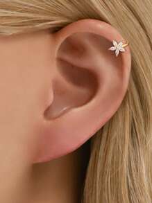 1pc Elegant 925 Sterling Silver Flower Hoop Earrings With Shiny Cubic Zirconia, Featuring A Simple Five-Leaf Clover Design, Suitable For Girls And Ladies For Daily Wear And Parties
