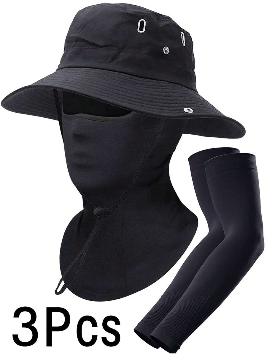 宽边太阳帽 + 面罩 + 袖套，UPF 50+ 防紫外线防水可打包渔夫帽，男女皆宜，钓鱼徒步海滩花园 - A - 查看 1