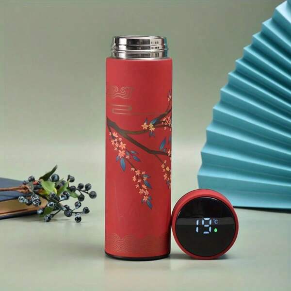 1pc Chinese Style  Water , Retro Smart Temperature Display Insulated Cup, Stainless Steel Water Cup