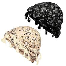 2 Stücke Retro Paisley Muster Quaste Haarband Strickmütze, verdrehte Turban Piratenhut, Haarschwanz Kappe
