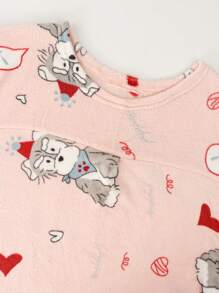 2Pzs Pijamas de Algodón Suaves y Cálidos - Conjunto Térmico de Manga Larga para Dormir, Estampados Divertidos Blusa y Pantalones - PERRO ROSA - Ver 10