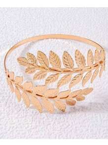 Leaf Bangle Bracelet, Adjustable Roman Bride Metallic Jewelry - Gold - View 6