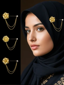 1 Peça Elegante Alfinete de Hijab, Broches de Flores da Moda com Correntes, Acessórios Estilosos de Lenço Muçulmano, Broche de Hijab