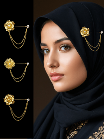 1 pezzo Elegante spilla per hijab, spilla da donna alla moda con fiori e catena, accessori di stile per lo scialle , spilla per hijab