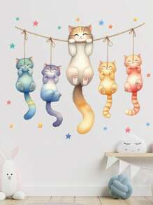 1PC Happy Healing Cat Decorative Wall Sticker Gifts Birthday Graduation Room Decor Home Decor Wall Decor Bathroom Decor Bedroom Decor Room Decoration Stuff Living Room Decor House Decor Home Decor Living Room Wall Art Wall Paper Stickers Personalised Stickers