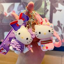 Sanrio 1pc New KT Cat Keychain Cartoon Anime PVC Figurine Cat Pendant Bag Charm Car Key Ring Creative Gift