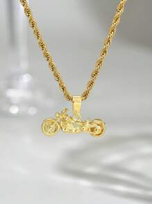 1pc Retro Metal Sports Style 18K Gold Plated Stainless Steel Twist Chain Necklace + 3D Motorcycle Pendant With Copper Zirconia Stone, Mechanical Sports Themed Necklace Pendant Suitable For Bikers And Racers