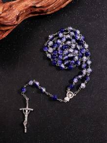 1 pieza Collar con cuentas de diseño agrietado minimalista de moda con colgante de cruz, joyería de cuentas de oración musulmana versátil, regalo para hombres en festividades