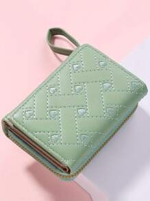 Furlong Lach 1 pieza Cartera corta de mujer con bordado en forma de corazón, cierre de cremallera versátil y sencillo, monedero con gran capacidad, cartera de mujer de tres pliegues con portador de tarjetas, mini cartera, cartera pequeña para mujer