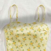 Women's Monokini One-Piece Swimsuit Summer Sleeveless Spaghetti Strap Floral Print Bathing Suit Swimwear - Yellow - View 5