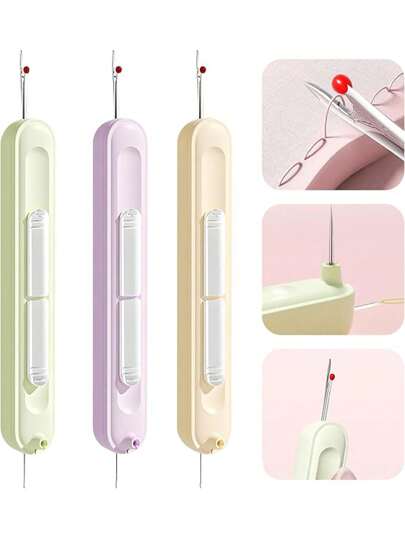 Ferramenta de agulha com rosca 1 peça, removedor de linha de tecido retrátil 2 em 1, ferramenta de iniciação de agulha com rosca atualizada para costura e tecelagem à mão