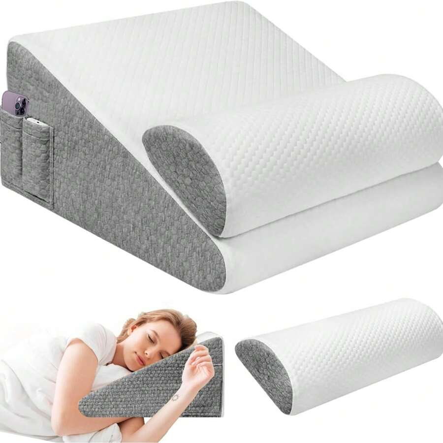 Almohada Cojin Antireflujo Tipo Cuña Respaldo Grande Adulto - Gris - Ver 1