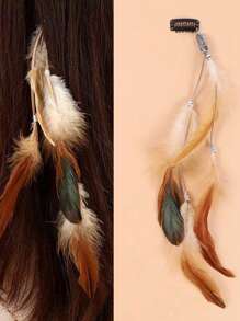 1 pieza Collar colgante con pluma estilo bohemio, Pinza para el cabello con pluma y borlas retro, Adecuado para atuendo diario, fotos de playa, decoración de fiesta temática, accesorios para el cabello, joyería para la cabeza