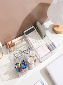 1Pc Clear Stackable Drawer Organizer Set, Plastic Desk Drawer Organizers, Transparent Storage Bins For Office, Makeup, Kitchen