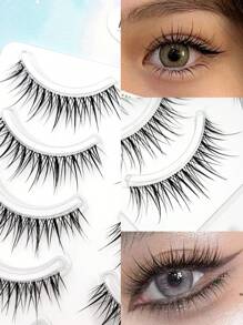 10 piezas/5 pares de pestañas postizas de lujo con estilo tailandés, pestañas postizas naturales y transparentes de tira completa, fibras sutiles de dibujos animados para principiantes, apariencia súper natural