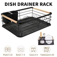 NetHong Dish Drainer Rack Kitchen Sink Washing Plates Draining Board Cutlery Holder Cup(Black) - 黑色 - 查看 8
