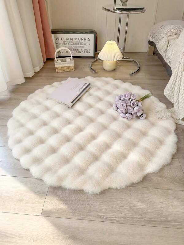 1 Stück runder Bubble-Plüschteppich, beige Farbe, nordischer weicher, schmutzabweisender Teppich für Schlafzimmer, Wohnzimmer, Heimdekoration, geeignet für alle Jahreszeiten