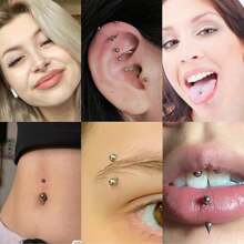 专业穿孔套装，不锈钢鼻中隔环，耳软骨，耳环，肚脐穿孔套件 - 銀色 - 查看 9