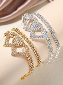 2 PCS Luxury Fashion Rhinestone Bright Shining Double Heart Anklet Ladies Engagement Beach Party Jewelry Valentine's Day Gift - Anklet - View 3