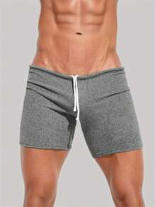 Men's Casual Slim Shorts Solid Color Drawstring Waist Stretch Short Pants For Summer - 深灰色 - 查看 1